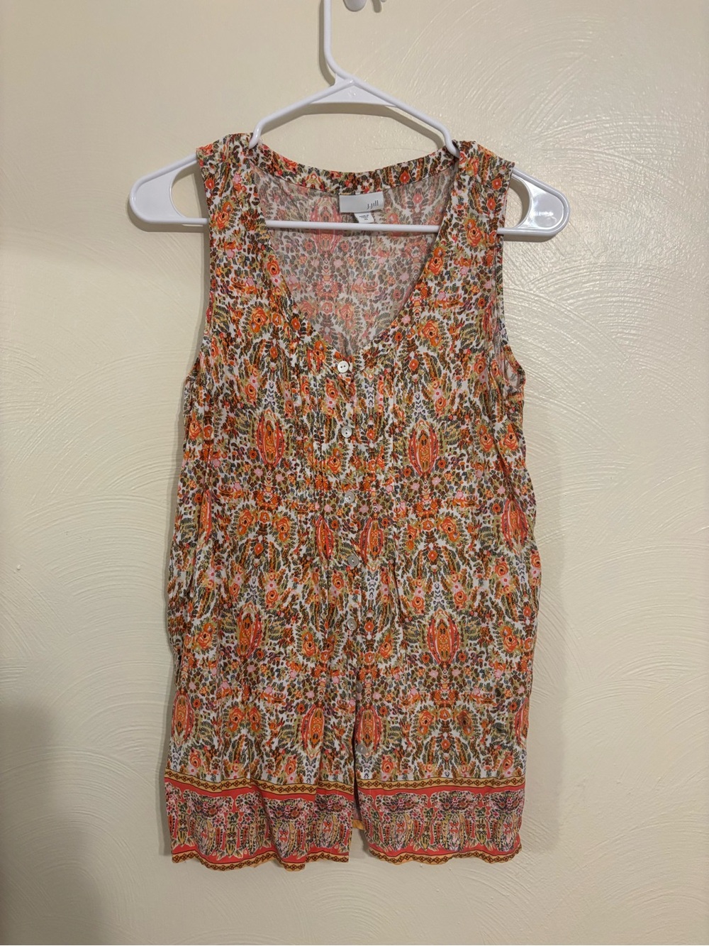 J.Jill Floral Paisley Tunic Top Sleeveless Button Front Boho Rayon